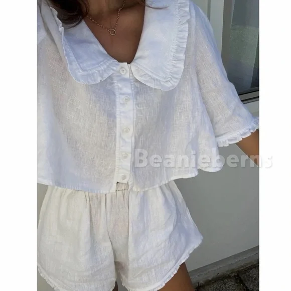 NWT Marlow and Mae 100% Linen Sylvie Blouse in Black Size S - Picture 7 of 11